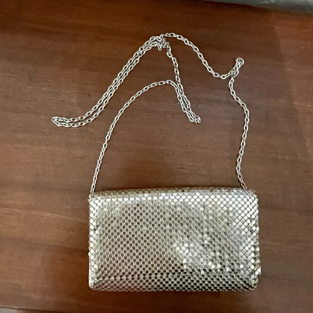 Jessica McClintock Gold Metal Mesh Clutch Evening Bag w/ Chain